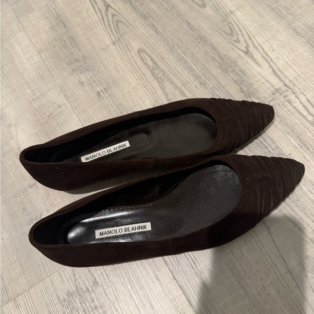 Manolo Blahnik Black Flats Sleek Suede Loafers